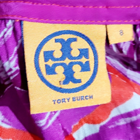 TORY BURCH Woman's Tunic Blouse Geometric Print Silk Blend 3/4 Sleeve Size 8 - Picture 9 of 11
